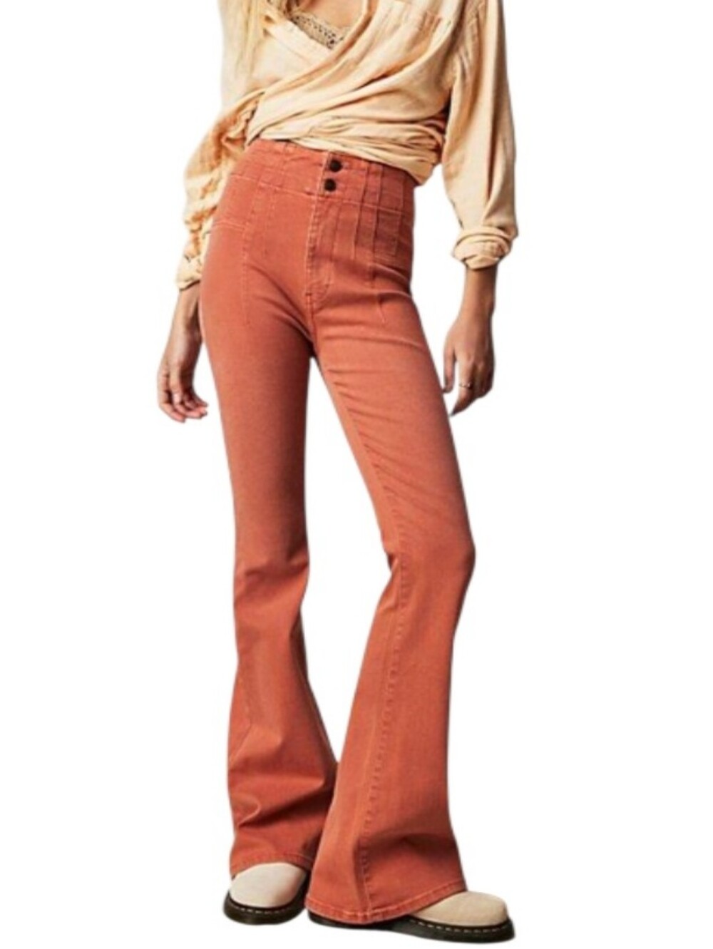 Free People Jayde High-Rise Flared Jeans in Apricot